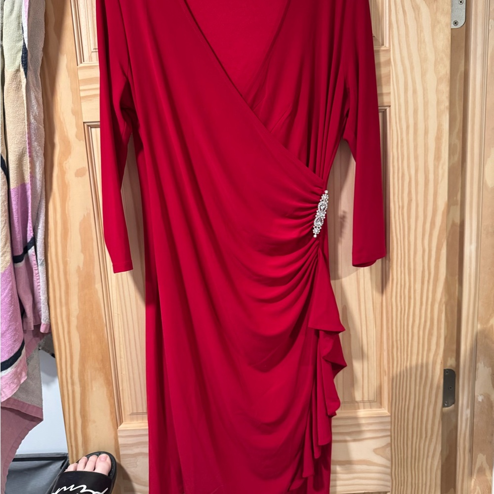 Anne Klein Red Ruched Wrap Dress with Dolman Sleeves